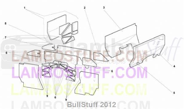 2004 Lamborghini MURCIELAGO COUPE EUROPE ENGINE COMPARTMENT INSULATING PANELS (68.03.00)